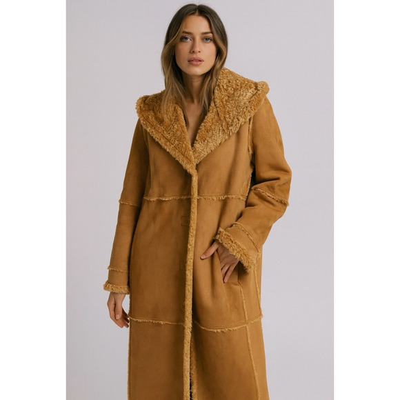 St Johns Bay Pennylane Coat Womens M Brown Washable Faux Suede Sherpa Hooded - Picture 1 of 8